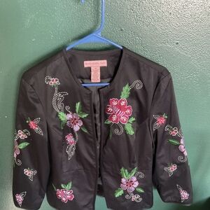 Bandolino Black Jacket with Pink Floral Embroidery